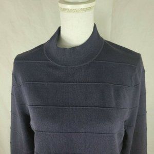 Lands End Women Size Medium Sweater Pullover Stripe Mock Neck Lighweight Blue